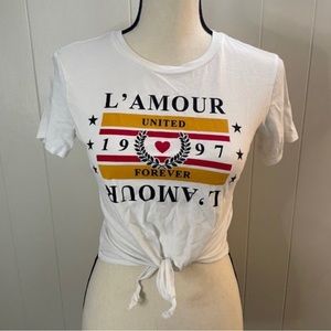 H&M Divided Sz XS Adorable Waist Tie Tee T-Shirt Top L’Amour